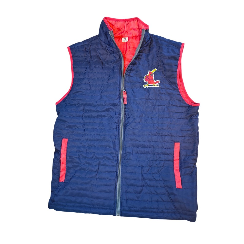 MLB St Louis Cardinals Puffer Vest Navy Blue Red Size Adult XL Full Zip Bayer